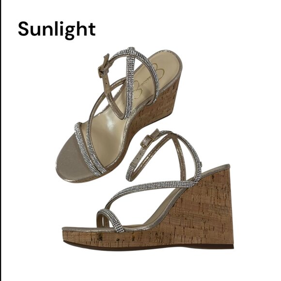 Jessica Simpson Tenley Womens Rhinestone Ankle Strap Platform Wedge Sandals 8M - Picture 1 of 12